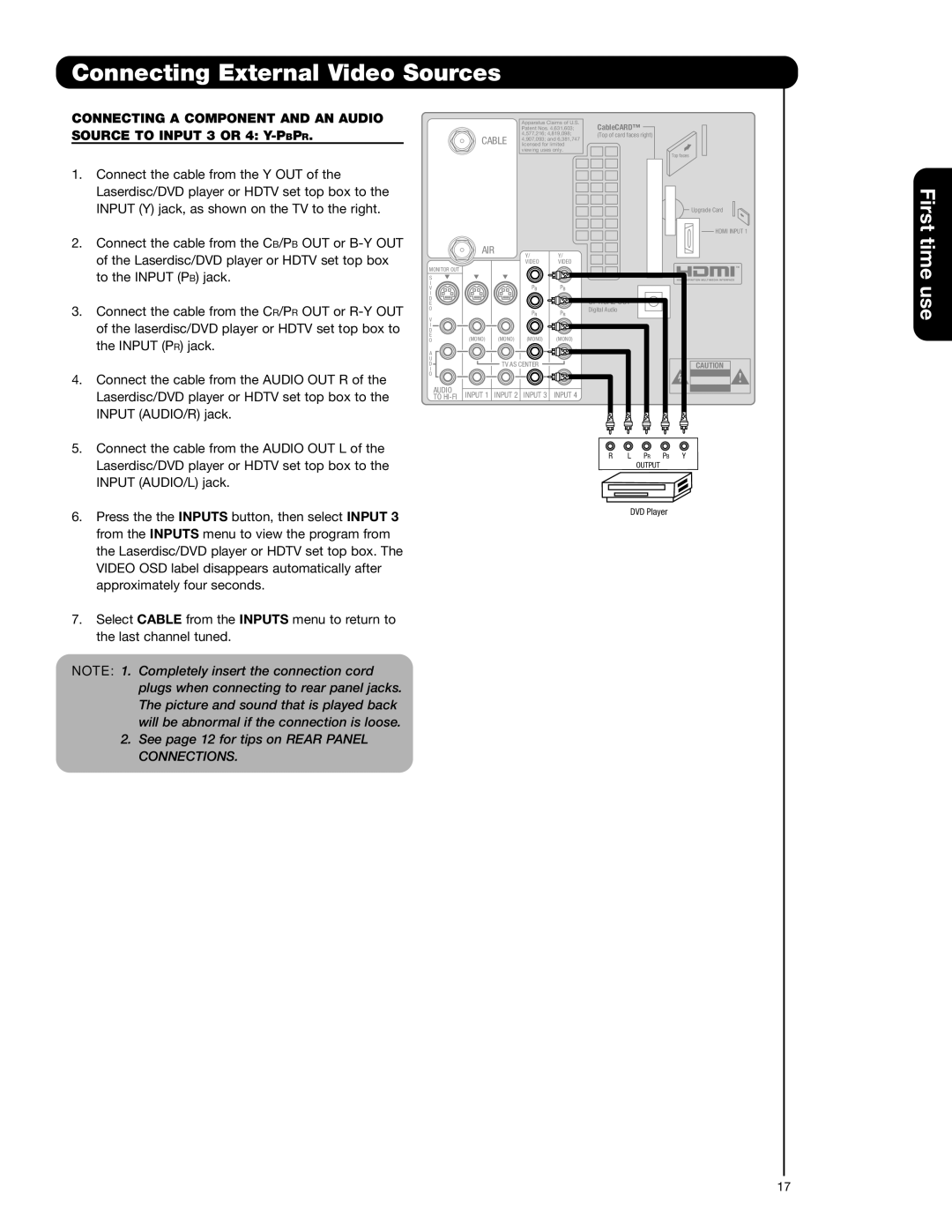 Hitachi 57F710G, 51F710G important safety instructions Connecting a Component and AN Audio 