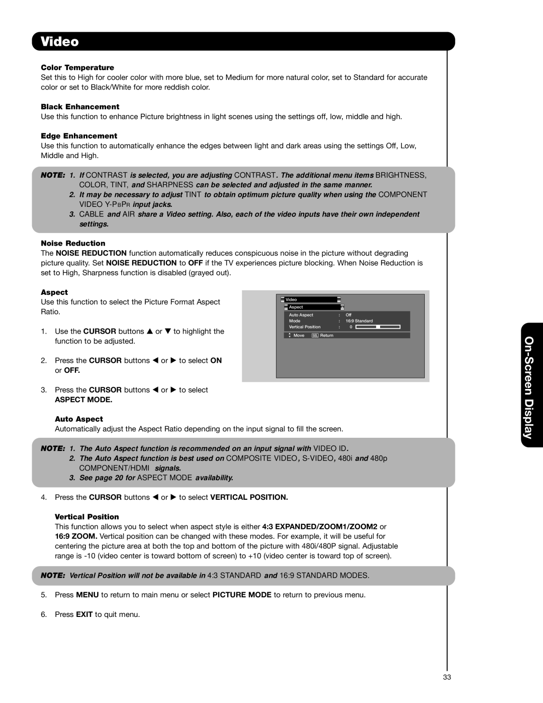 Hitachi 57F710G, 51F710G important safety instructions Aspect Mode 