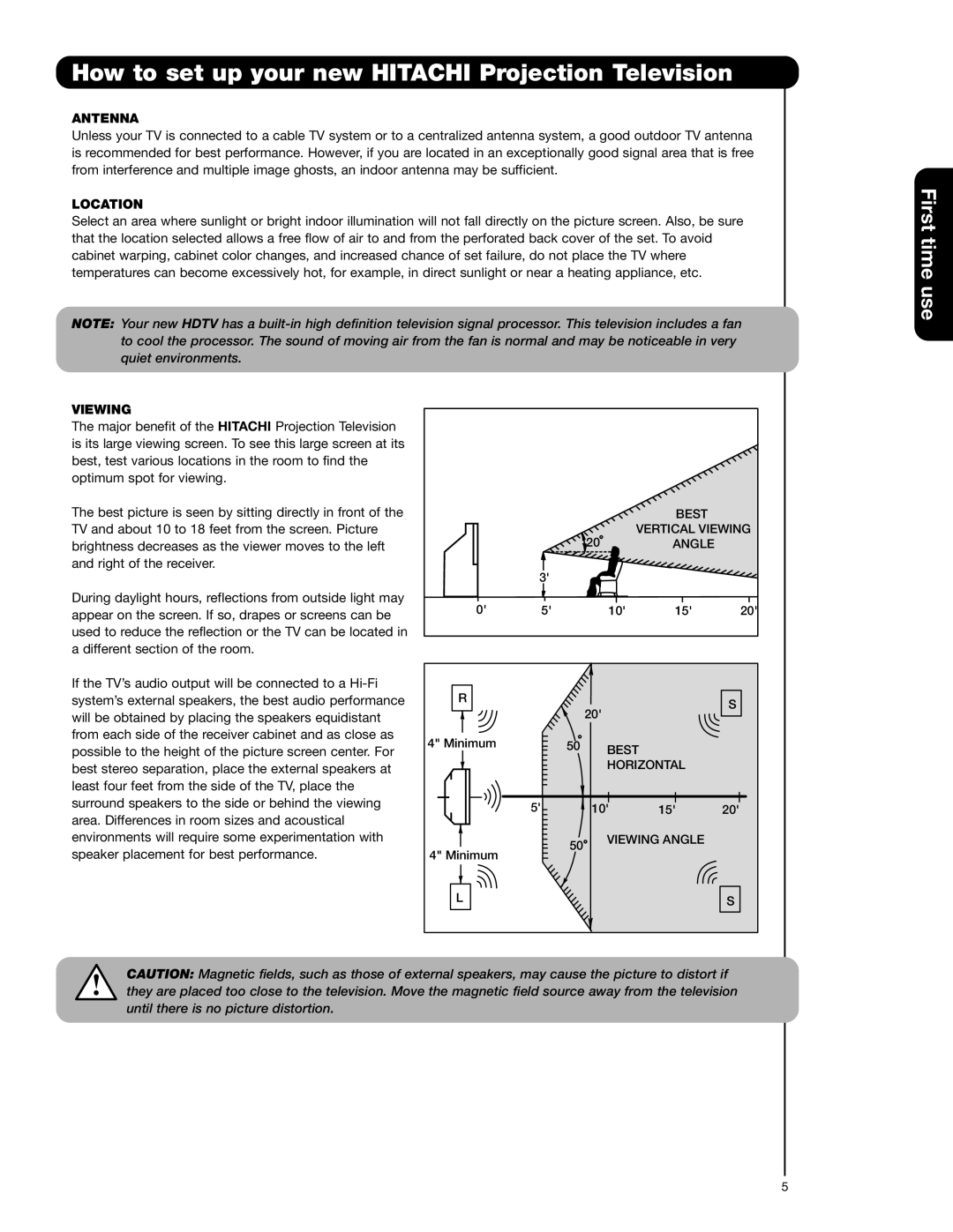 Hitachi 57F710G, 51F710G How to set up your new Hitachi Projection Television, Antenna, Location, Viewing 