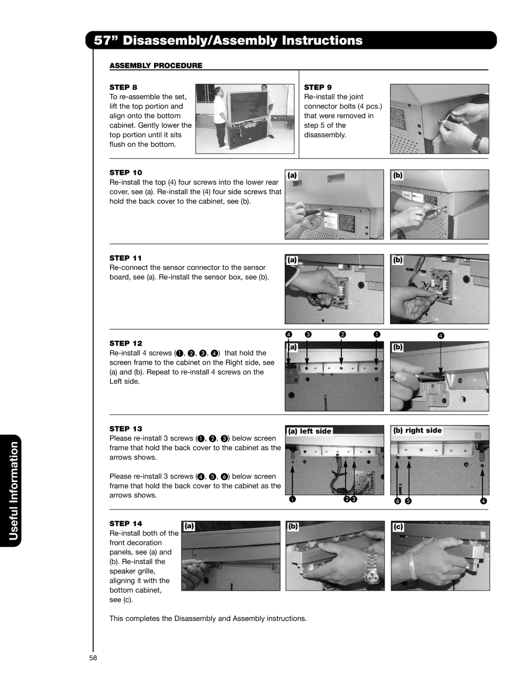 Hitachi 51F710G, 57F710G important safety instructions Information, Assembly Procedure Step 