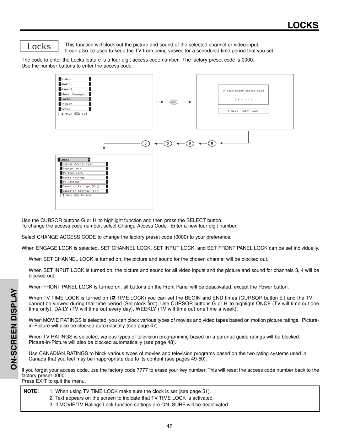 Hitachi 65F710S, 51F710S, 57F710S important safety instructions Locks 