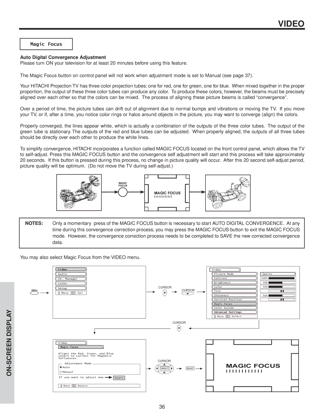Hitachi 51F500A, 51G500A, 57F500A, 57G500A, 65G500 Magic Focus, Auto Digital Convergence Adjustment 