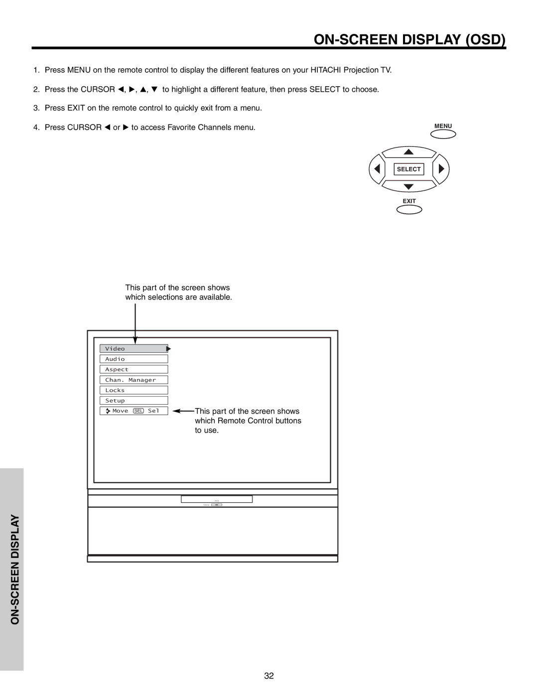 Hitachi 51G500S important safety instructions ON-SCREEN Display OSD 