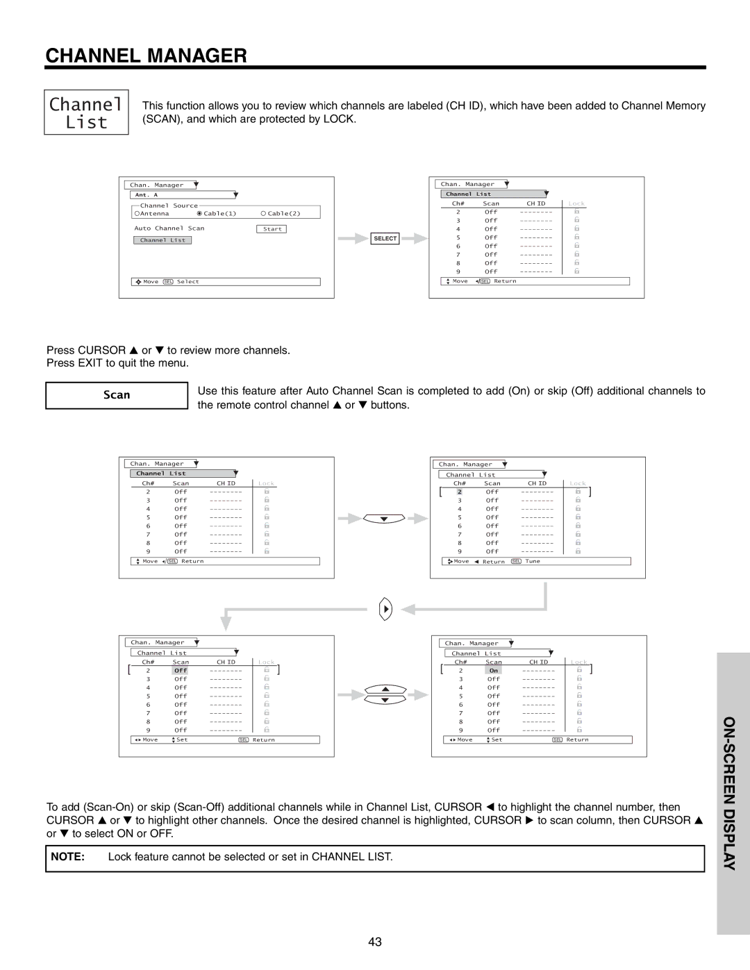 Hitachi 51G500S important safety instructions Channel List, Scan 