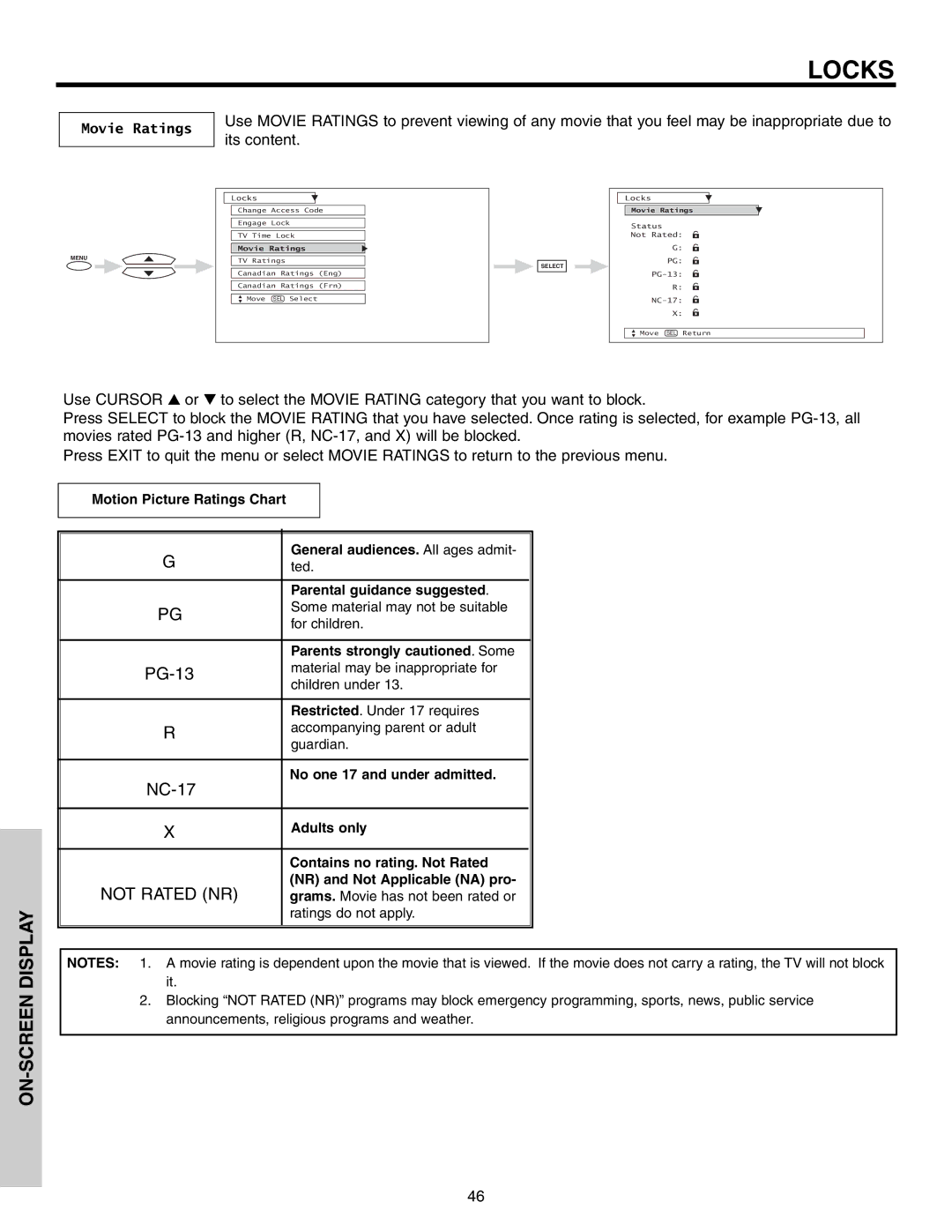 Hitachi 51G500S important safety instructions Movie Ratings 