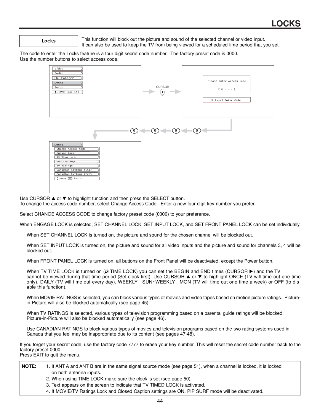 Hitachi 57UWX20B, 51UWX20B, 43FWX20B, 57GWX20B, 51GWX20B important safety instructions Locks 