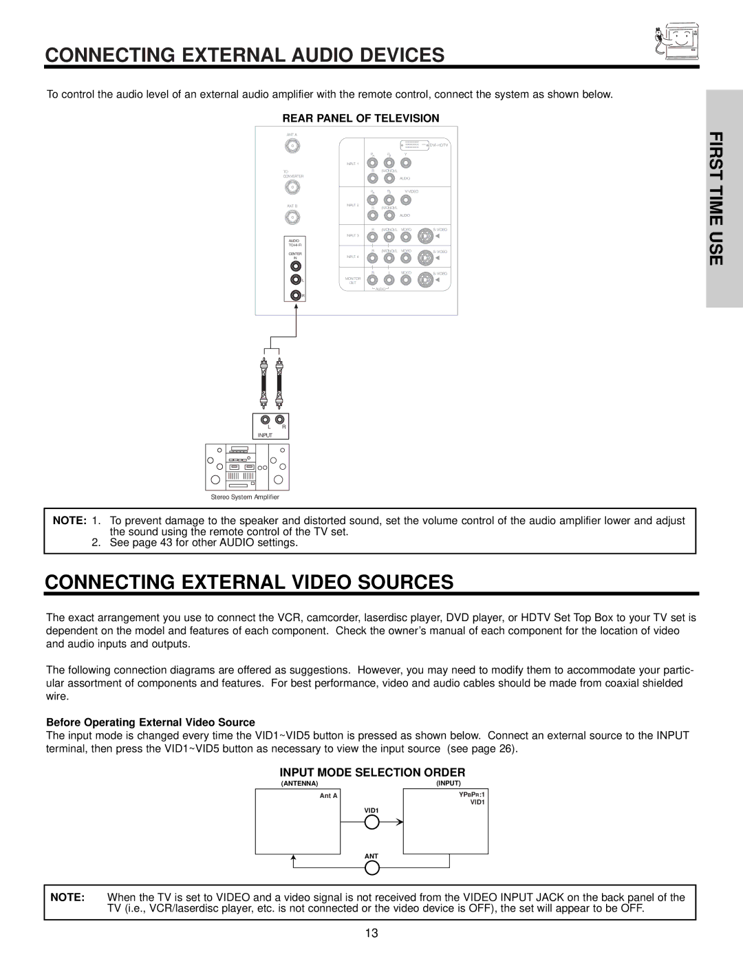 Hitachi 57S500, 51S500 Connecting External Audio Devices, Connecting External Video Sources, Rear Panel of Television 