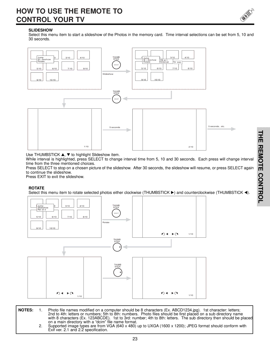 Hitachi 65S500, 51S500, 57S500 important safety instructions HOW to USE the Remote to Control Your TV, Slideshow, Rotate 