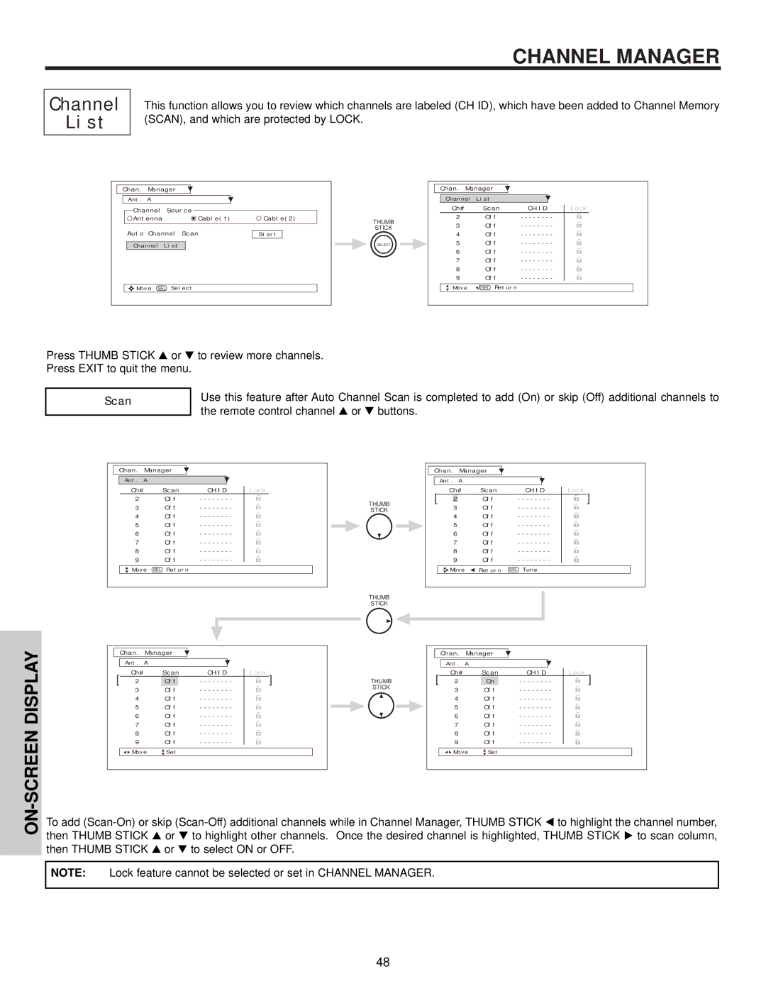 Hitachi 51S500, 57S500, 65S500 important safety instructions Channel List, Scan 