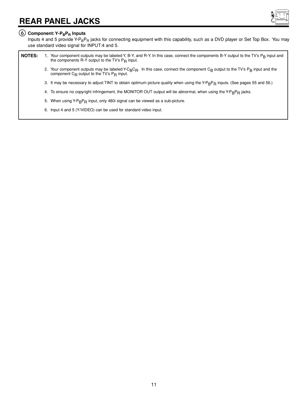 Hitachi 53FDX20B important safety instructions Component Y-PBPRInputs 