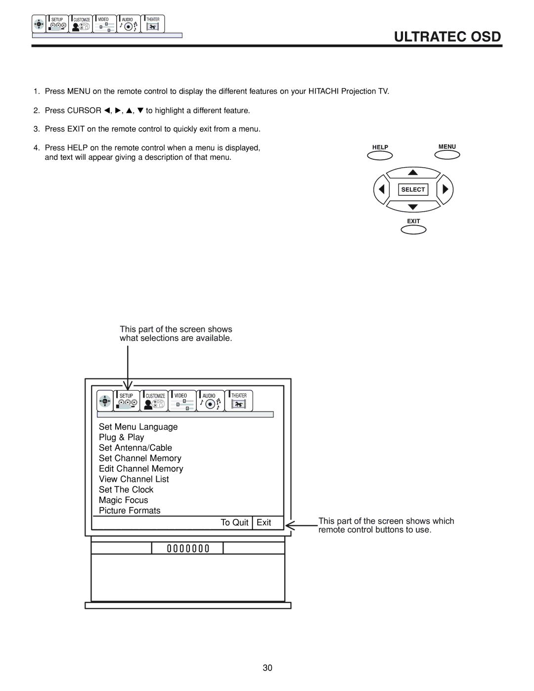 Hitachi 53FDX20B important safety instructions Ultratec OSD 