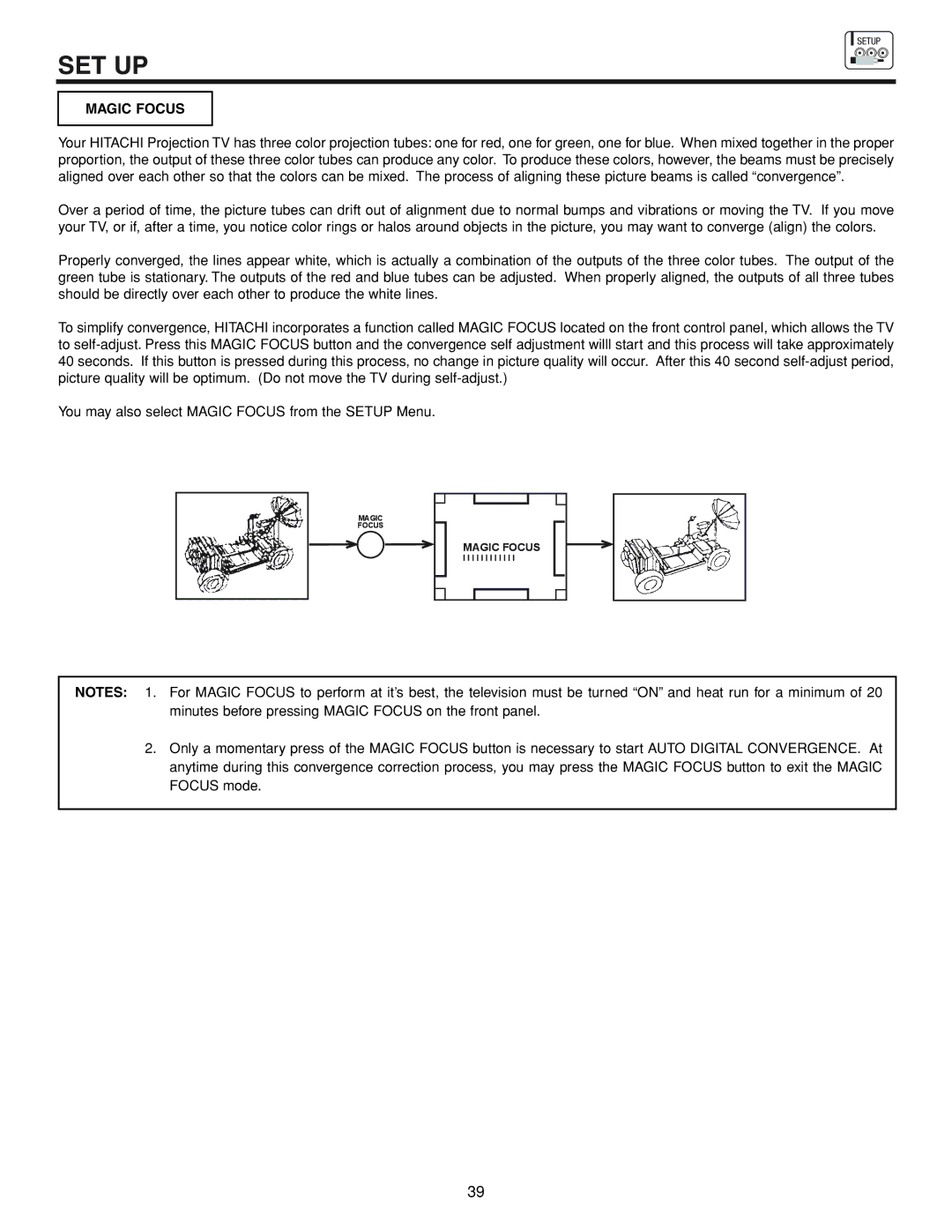 Hitachi 53FDX20B important safety instructions Magic Focus 