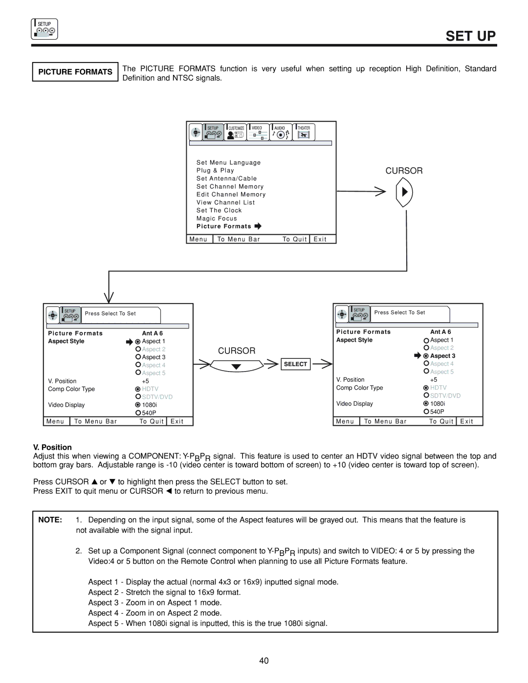 Hitachi 53FDX20B important safety instructions Picture Formats, Position 