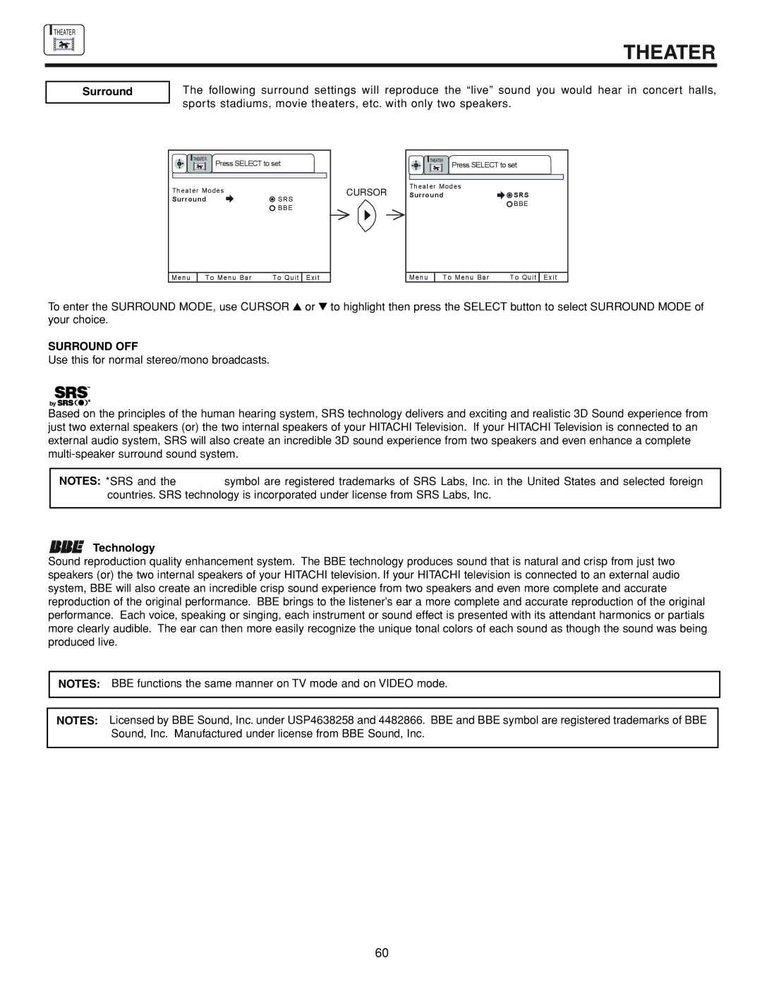 Hitachi 53FDX20B important safety instructions Surround OFF, Technology 