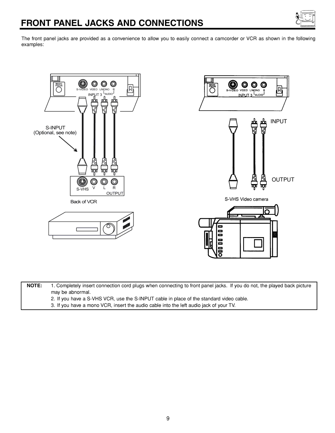 Hitachi 53FDX20B important safety instructions Front Panel Jacks and Connections, Input Output 