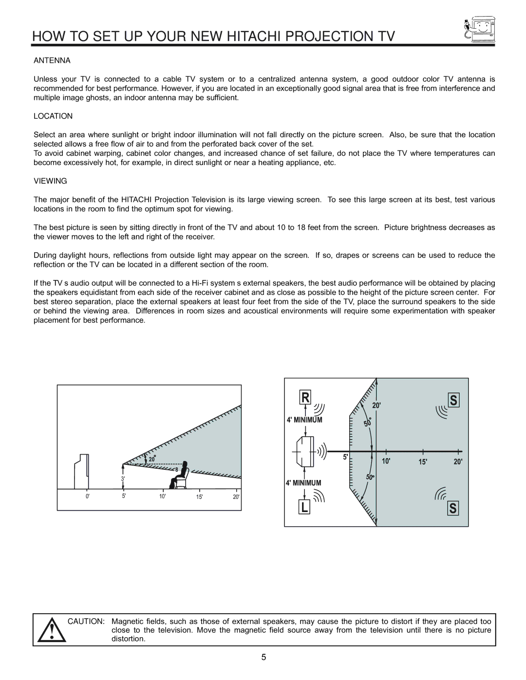 Hitachi 53SBX10B manual HOW to SET UP Your NEW Hitachi Projection TV, Antenna, Location, Viewing 