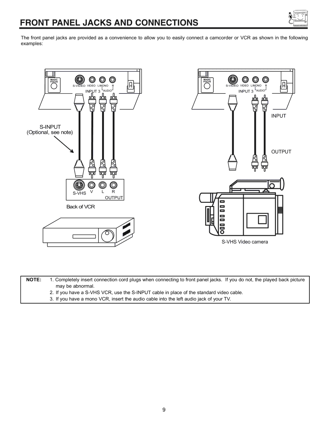 Hitachi 53SBX10B manual Front Panel Jacks and Connections, Input Output 