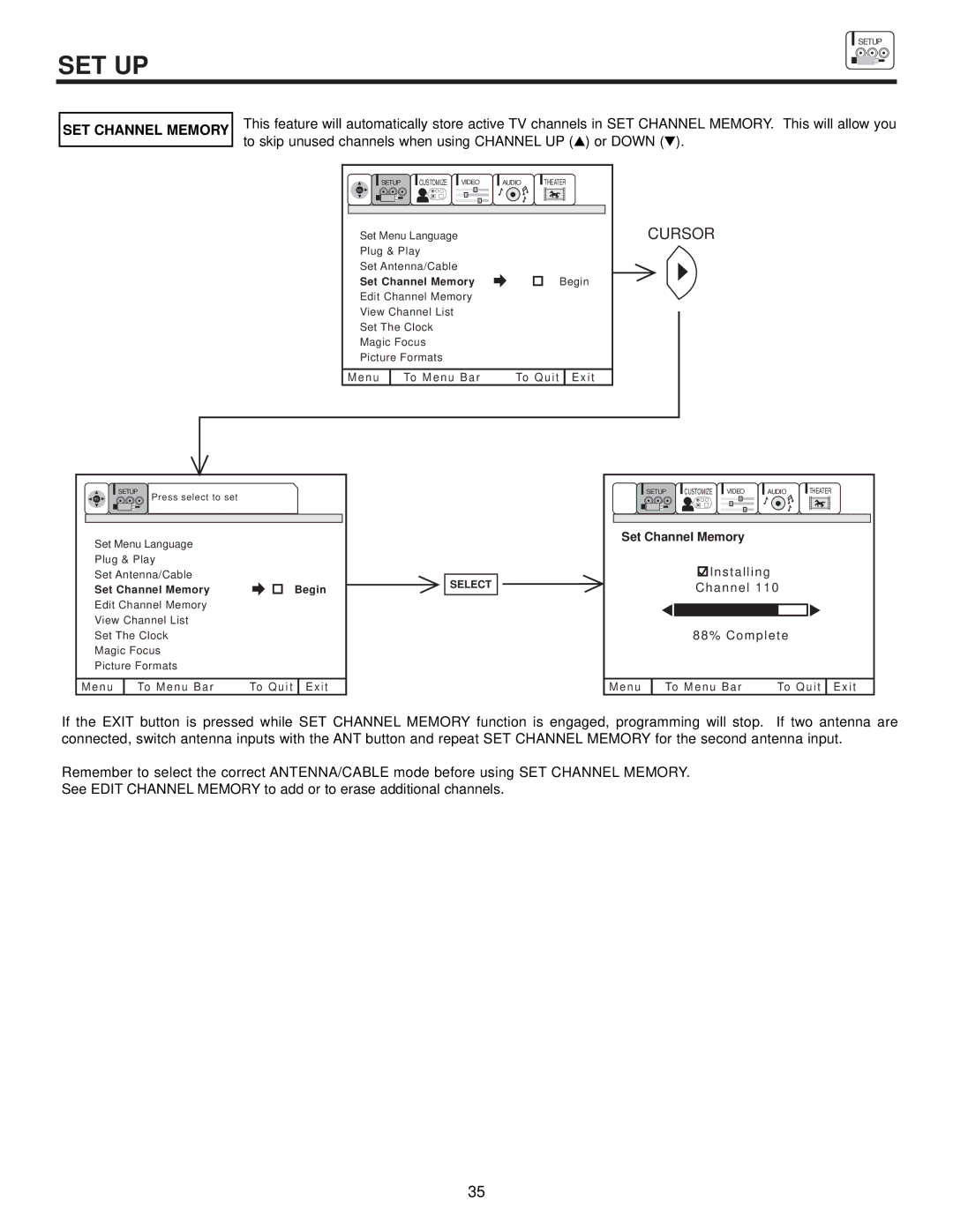 Hitachi 53FDX20B, 43FDX20B, 53SDX20B, 43FDX15B, 53SDX20BB important safety instructions SET Channel Memory 