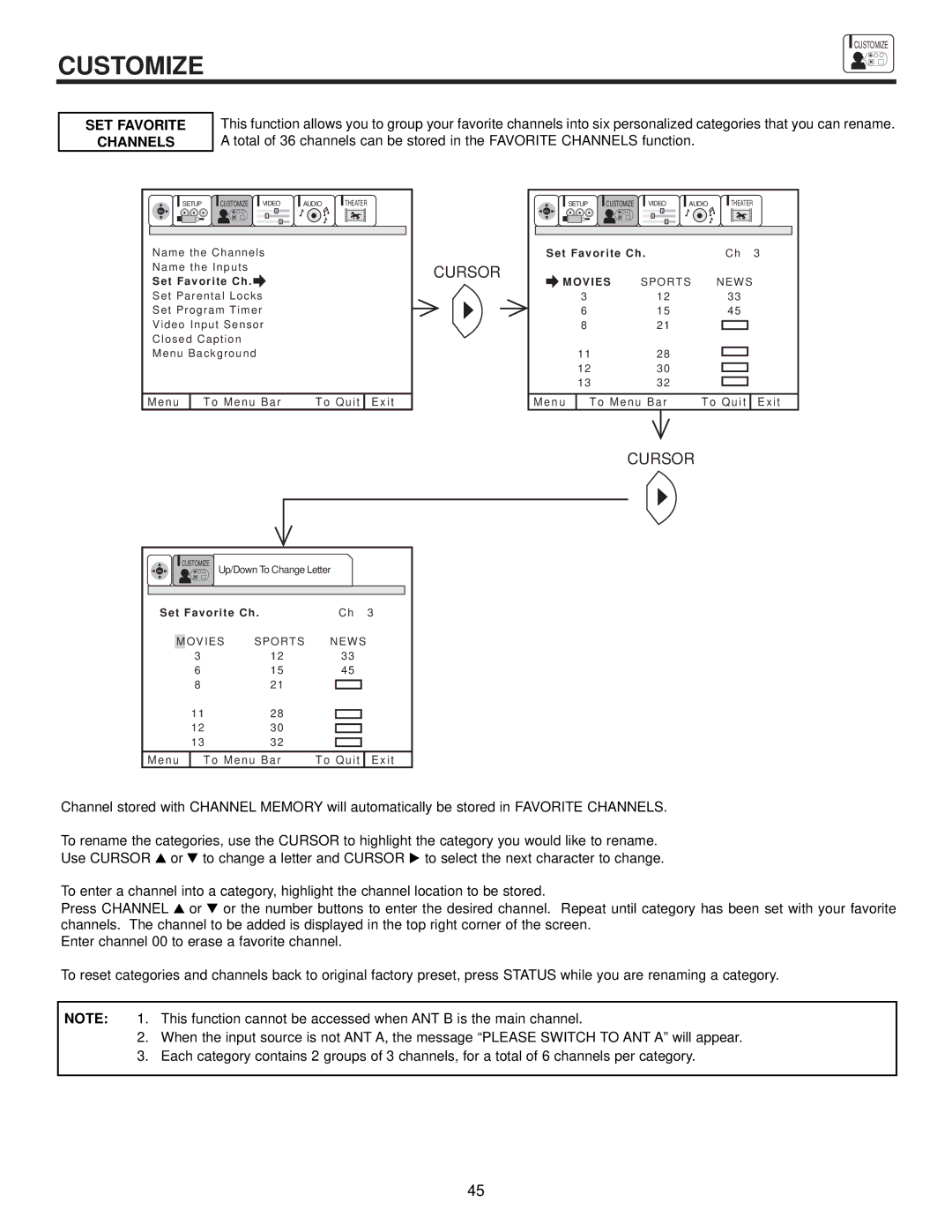 Hitachi 53FDX20B, 43FDX20B, 53SDX20B, 43FDX15B, 53SDX20BB important safety instructions SET Favorite Channels 