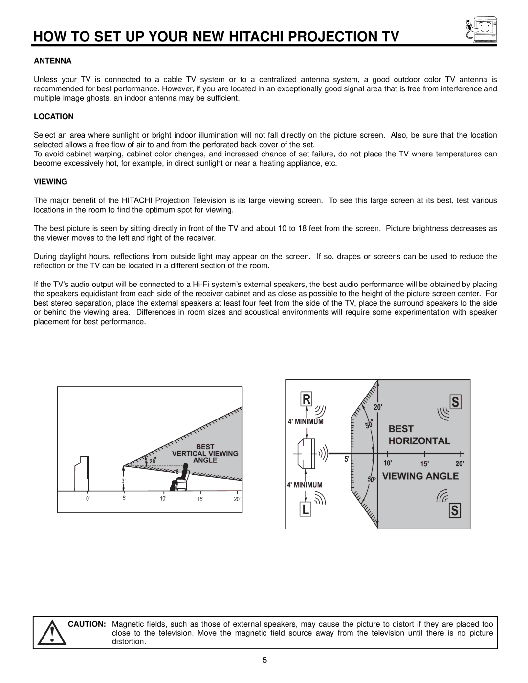 Hitachi 53SDX20BB, 43FDX20B, 43FDX15B HOW to SET UP Your NEW Hitachi Projection TV, Antenna, Location, Viewing 