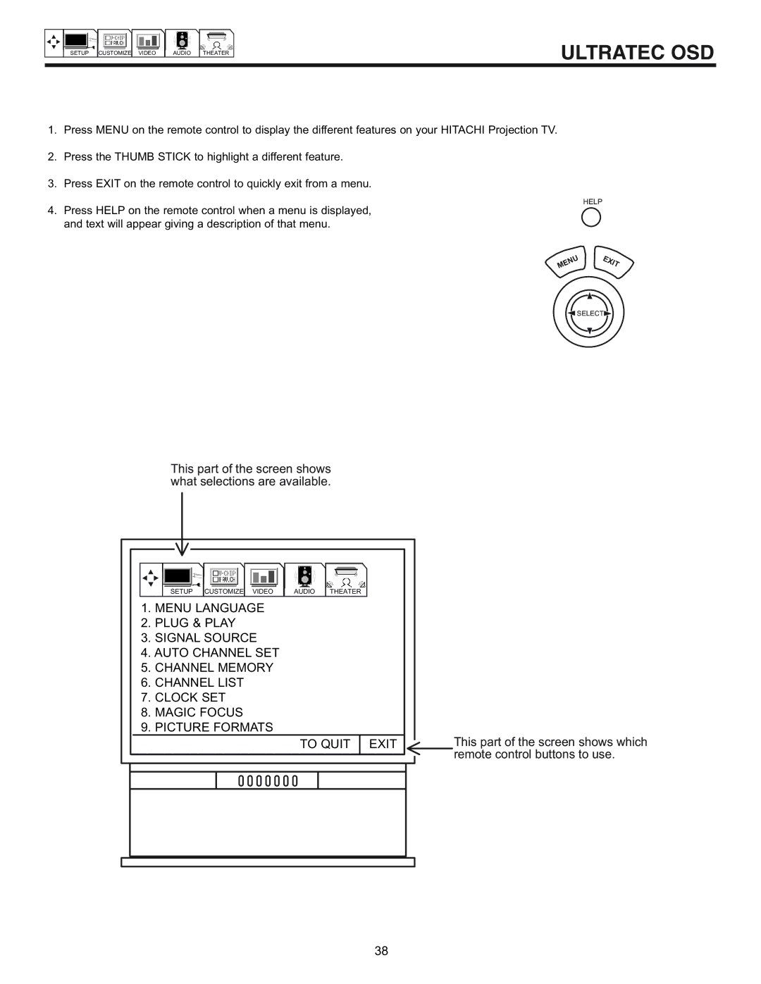 Hitachi 53SWX01W, 61SWX01W manual Ultratec OSD 