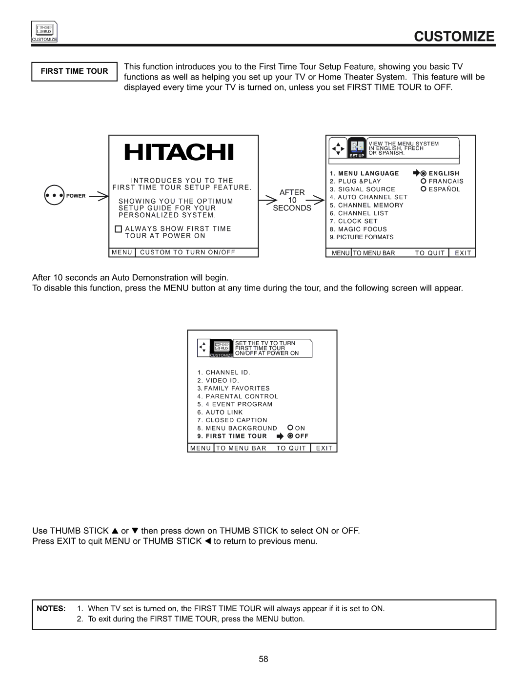 Hitachi 53SWX01W, 61SWX01W manual First Time Tour, After 