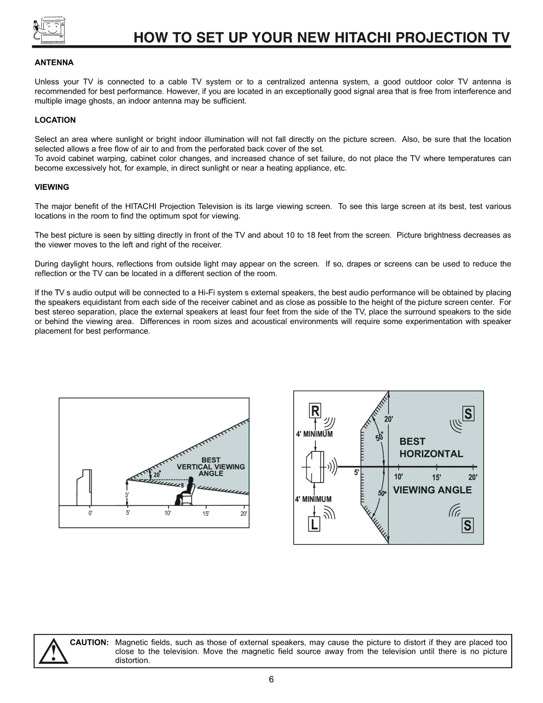 Hitachi 53SWX01W, 61SWX01W manual HOW to SET UP Your NEW Hitachi Projection TV, Antenna, Location, Viewing 