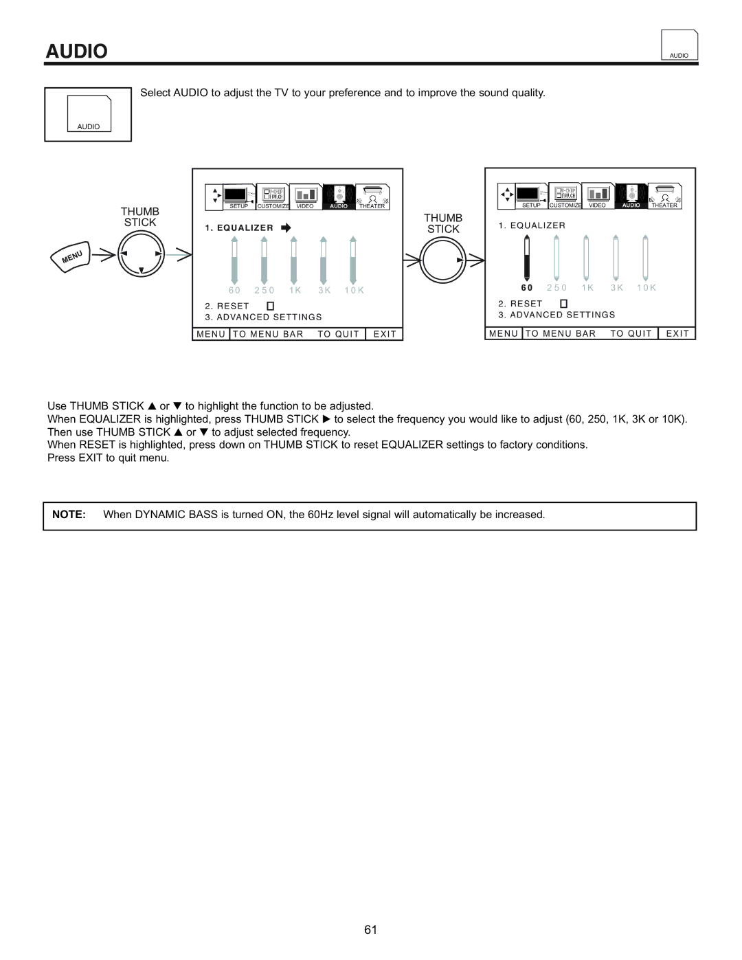 Hitachi 53SWX01W, 61SWX01W manual Audio, Thumb 