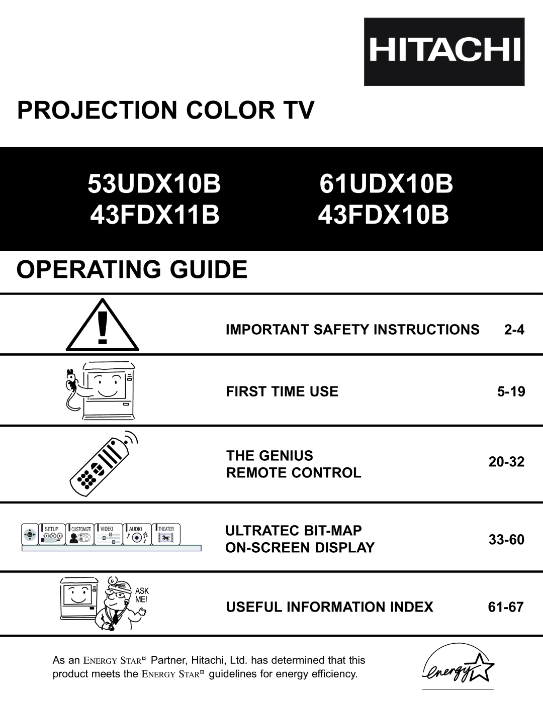 Hitachi important safety instructions 53UDX10B 61UDX10B 43FDX11B 43FDX10B 