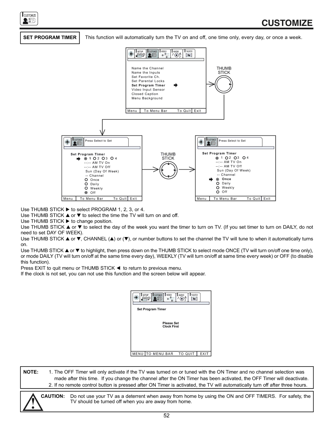 Hitachi 53UDX10B, 61UDX10B, 43FDX11B, 43FDX10B important safety instructions SET Program Timer, Stick 