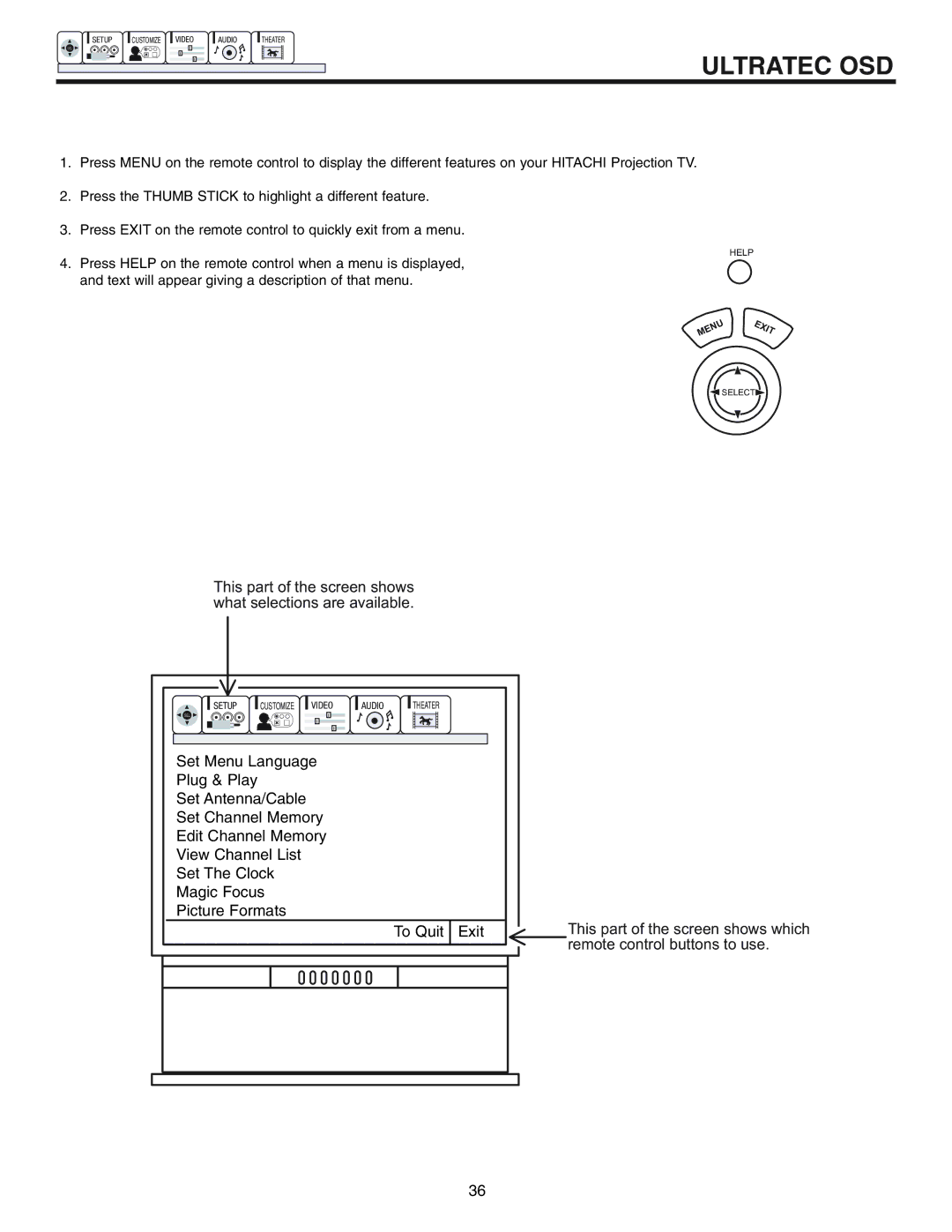 Hitachi 53UWX10BA, 61SWX10B, 61UWX10BA important safety instructions Ultratec OSD 