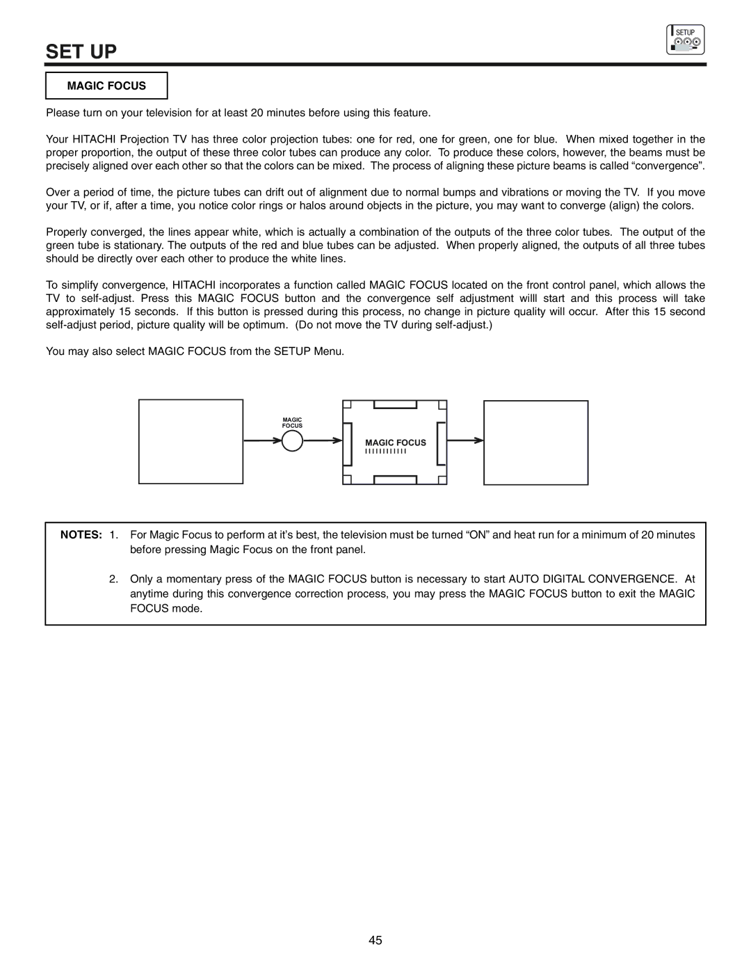 Hitachi 53UWX10BA important safety instructions Magic Focus 