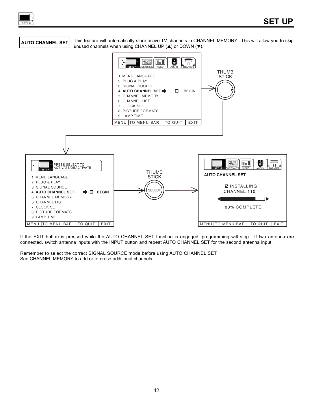 Hitachi 55DMX01WD specifications Auto Channel SET 