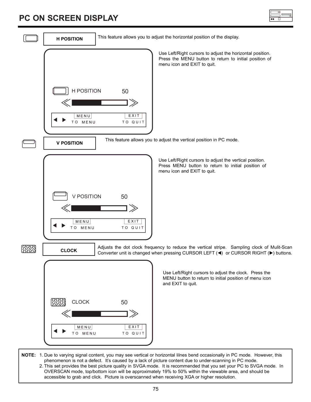 Hitachi 55DMX01WD specifications Position, Clock 