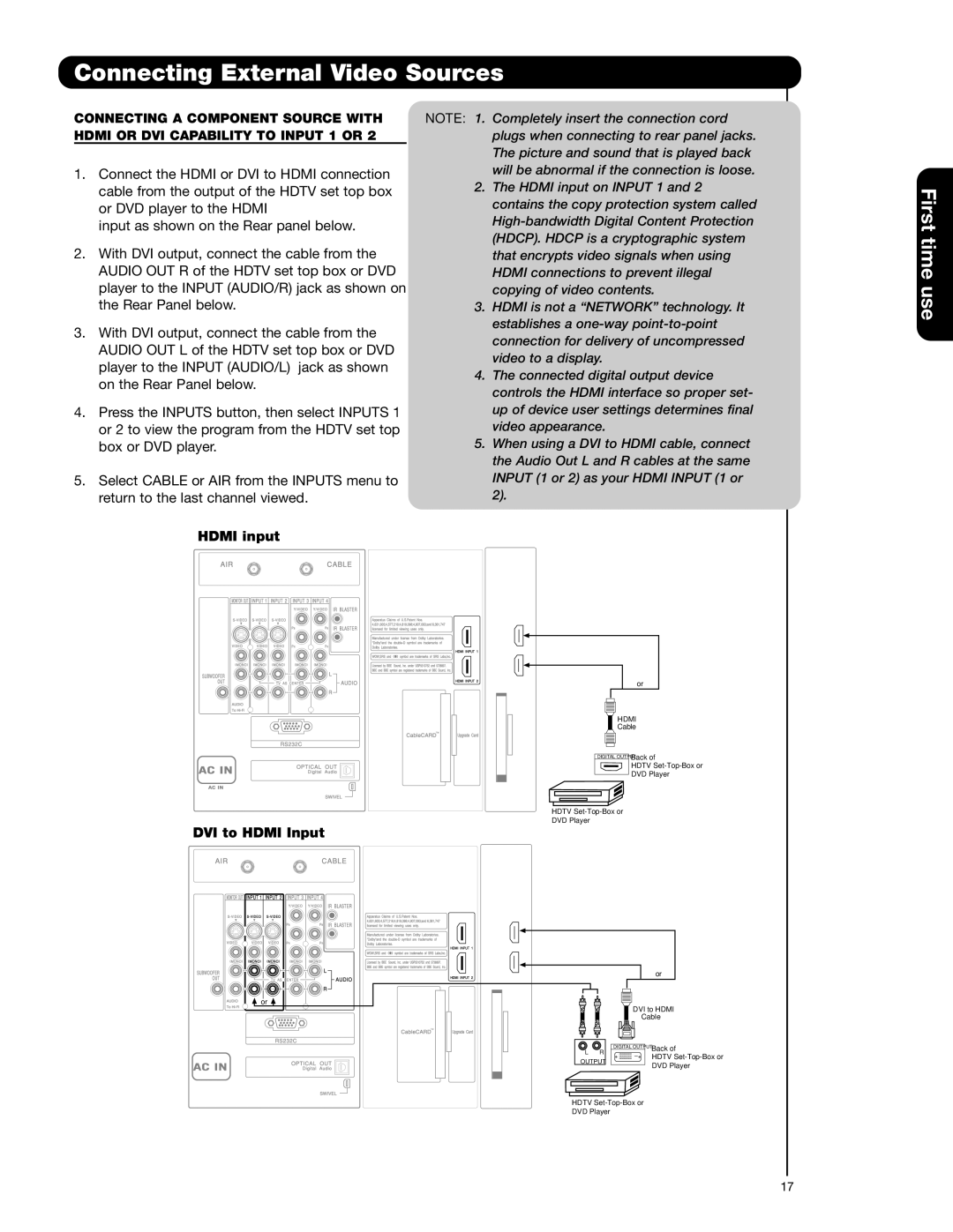 Hitachi 55HDS52, 42HDS52A important safety instructions Hdmi input 