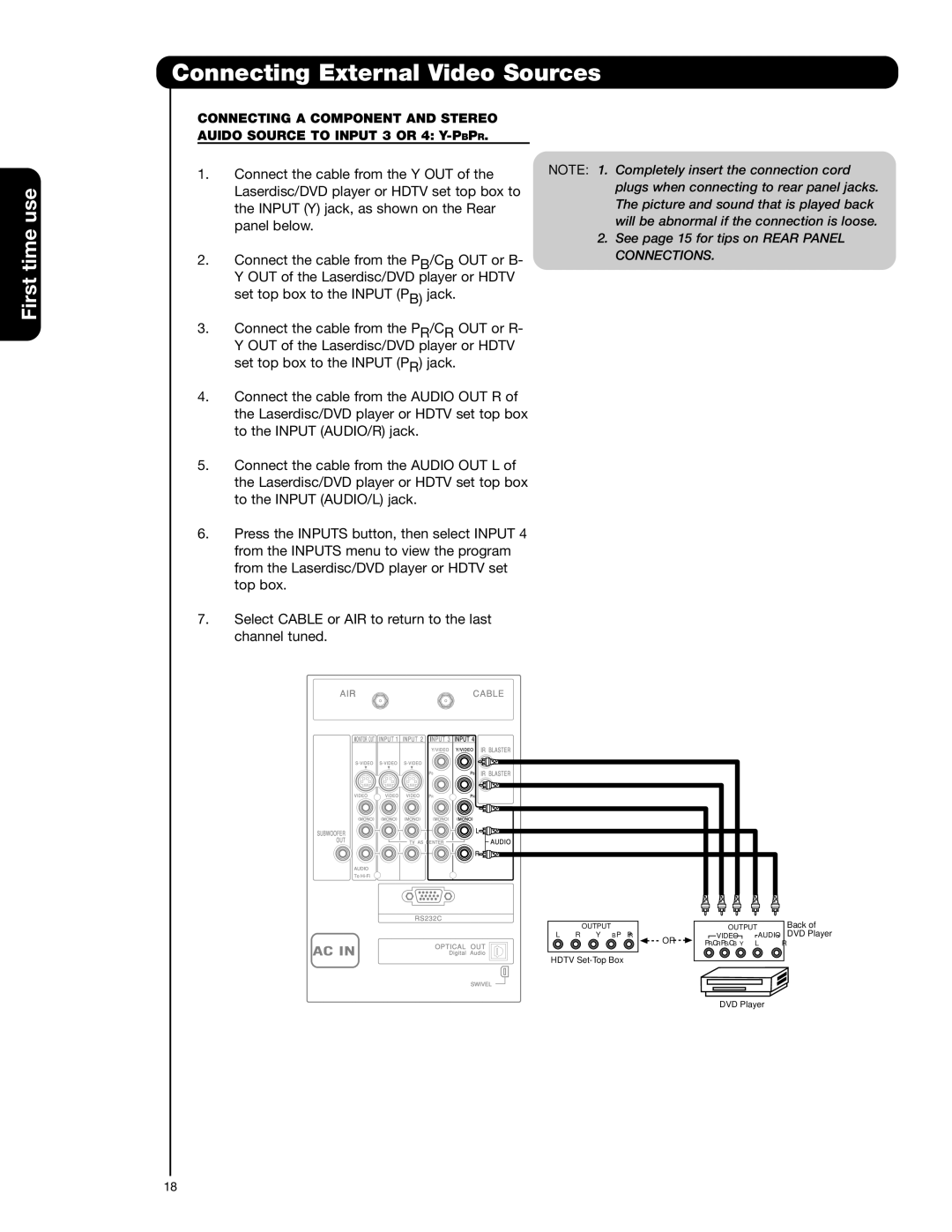 Hitachi 55HDS52, 42HDS52A important safety instructions See page 15 for tips on Rear Panel Connections 