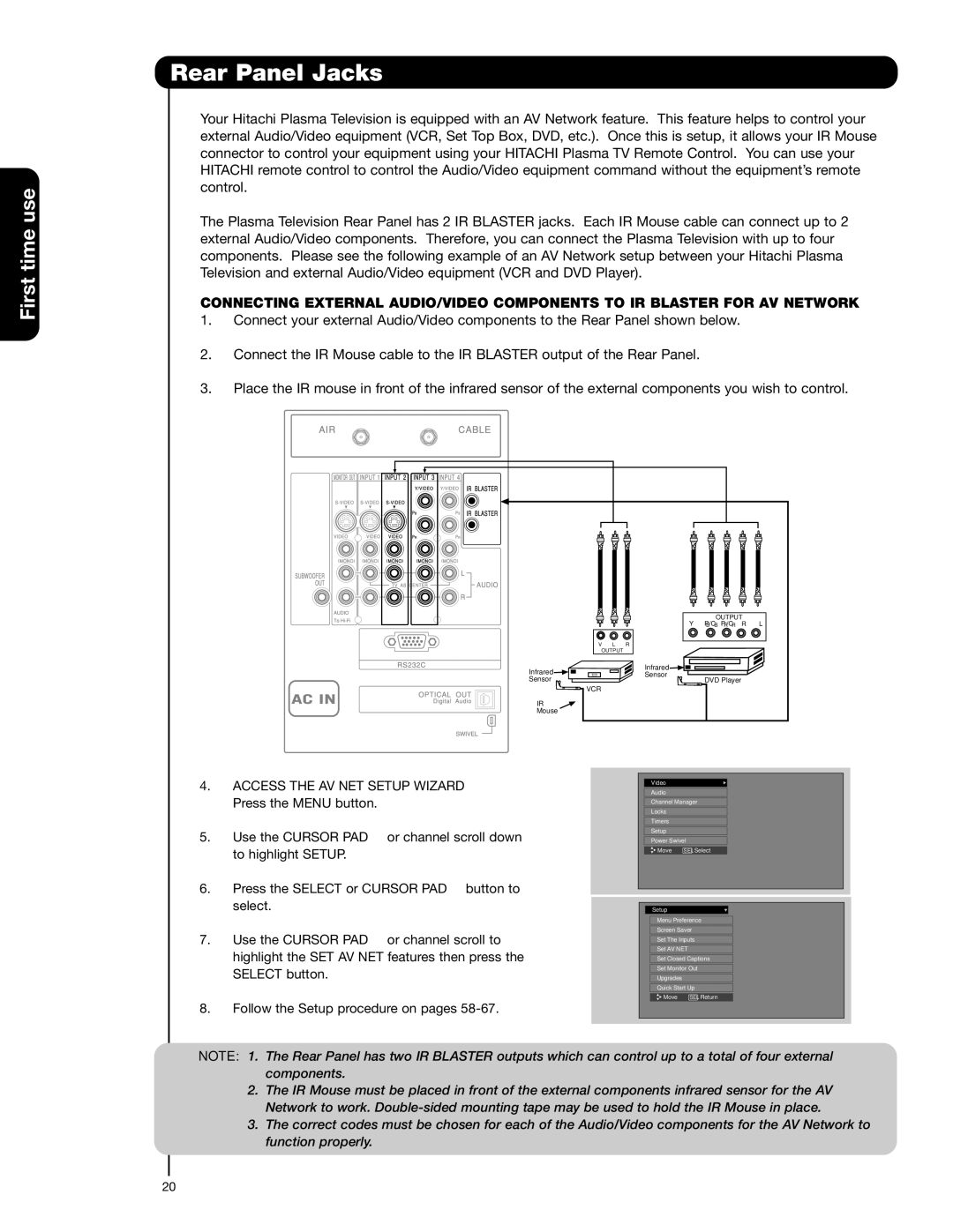 Hitachi 55HDS52, 42HDS52A important safety instructions Rear Panel Jacks 