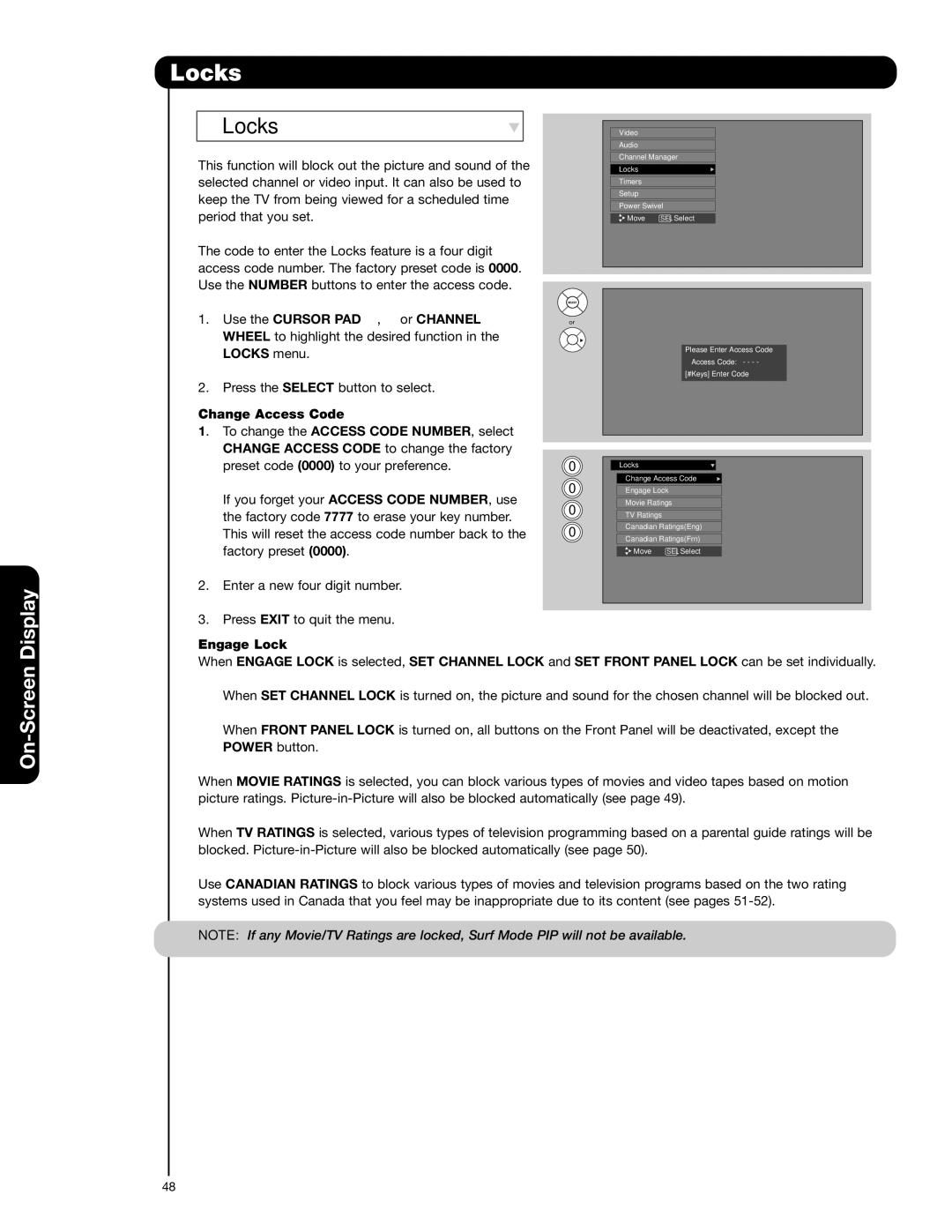 Hitachi 55HDS52, 42HDS52A important safety instructions Locks, Change Access Code 