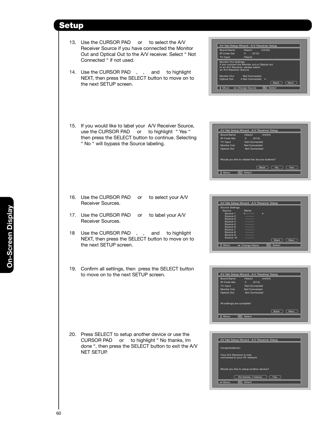 Hitachi 55HDS52, 42HDS52A important safety instructions NET Setup 