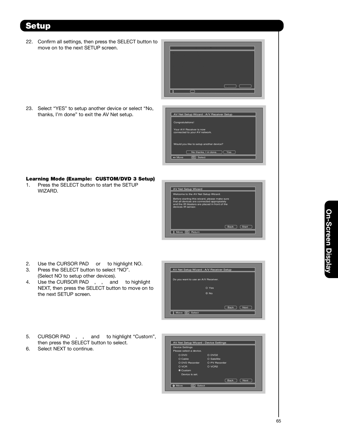 Hitachi 55HDS52, 42HDS52A important safety instructions Learning Mode Example CUSTOM/DVD 3 Setup 