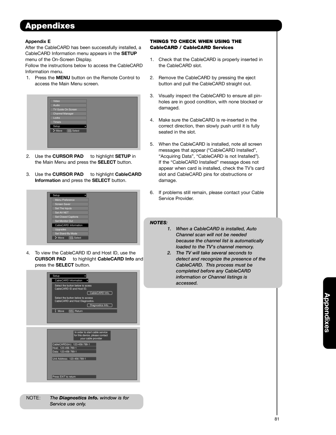 Hitachi 55HDS52, 42HDS52A important safety instructions Appendix E, Information and press the Select button 