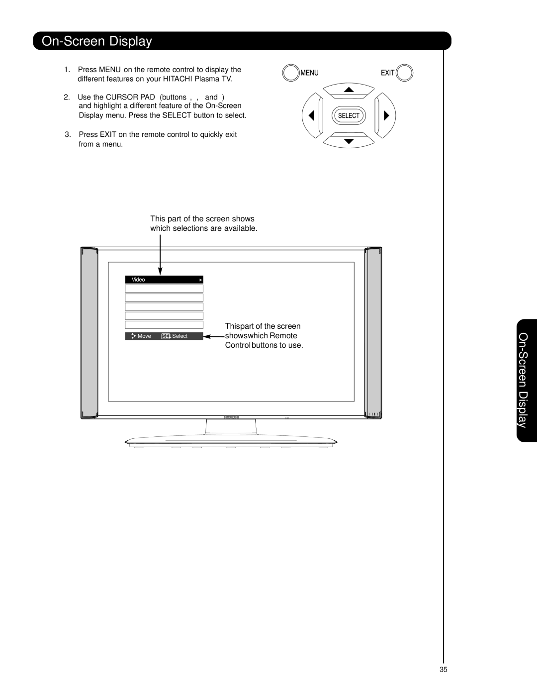 Hitachi 42HDS69, 55HDS69 important safety instructions On-Screen Display 