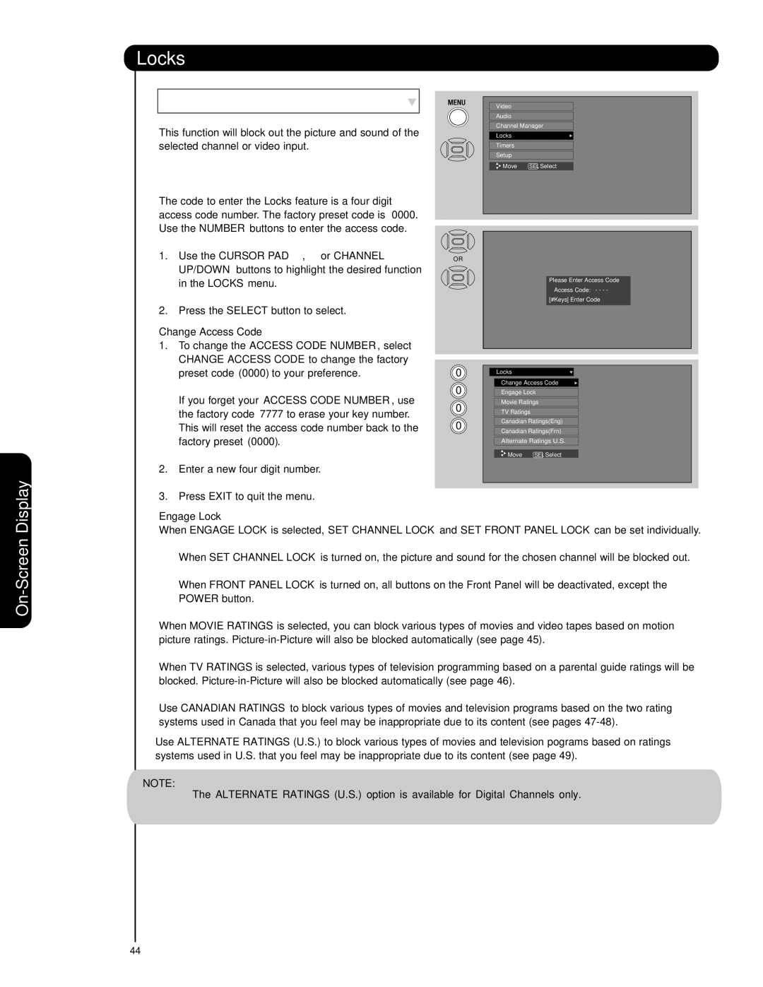 Hitachi 55HDS69, 42HDS69 important safety instructions Locks, Change Access Code 