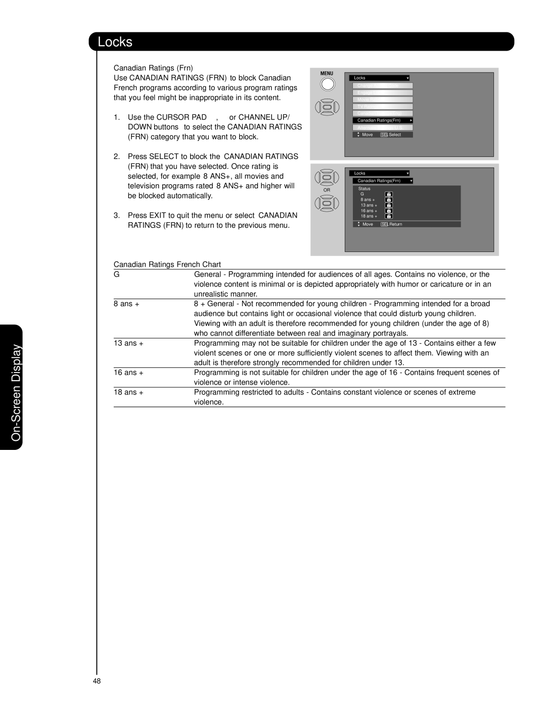 Hitachi 55HDS69, 42HDS69 important safety instructions Canadian Ratings French Chart 