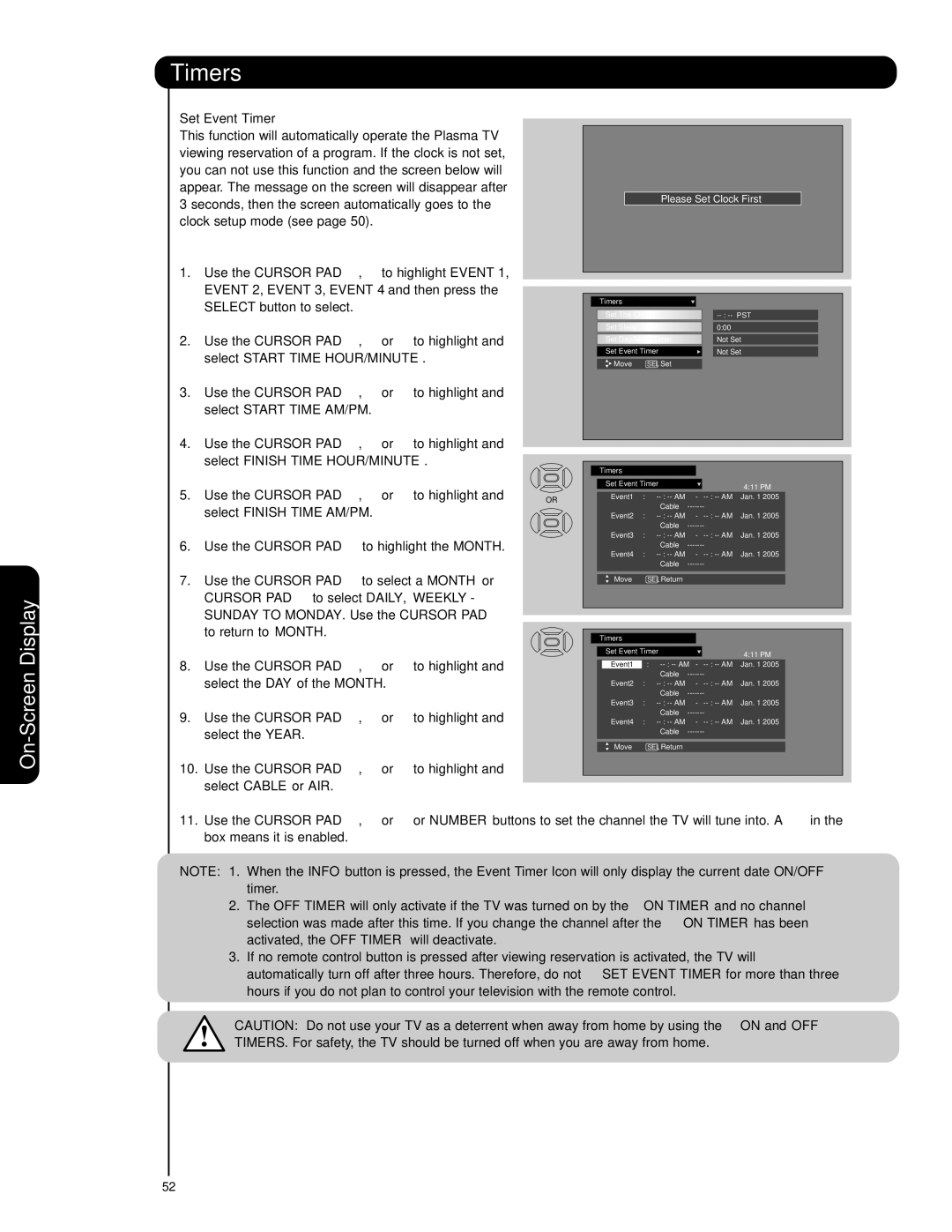 Hitachi 55HDS69, 42HDS69 Set Event Timer, Event 2, Event 3, Event 4 and then press, Select Start Time HOUR/MINUTE 