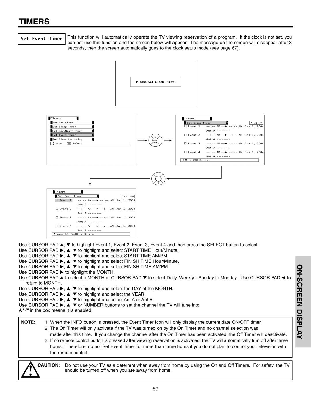 Hitachi 42HDT51, 55HDT51 important safety instructions Set Event Timer, Please Set Clock First 