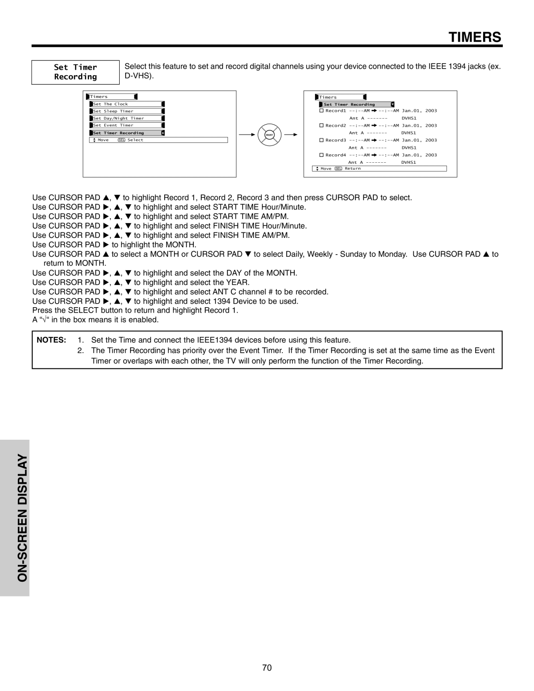 Hitachi 55HDT51, 42HDT51 important safety instructions Set Timer Recording 