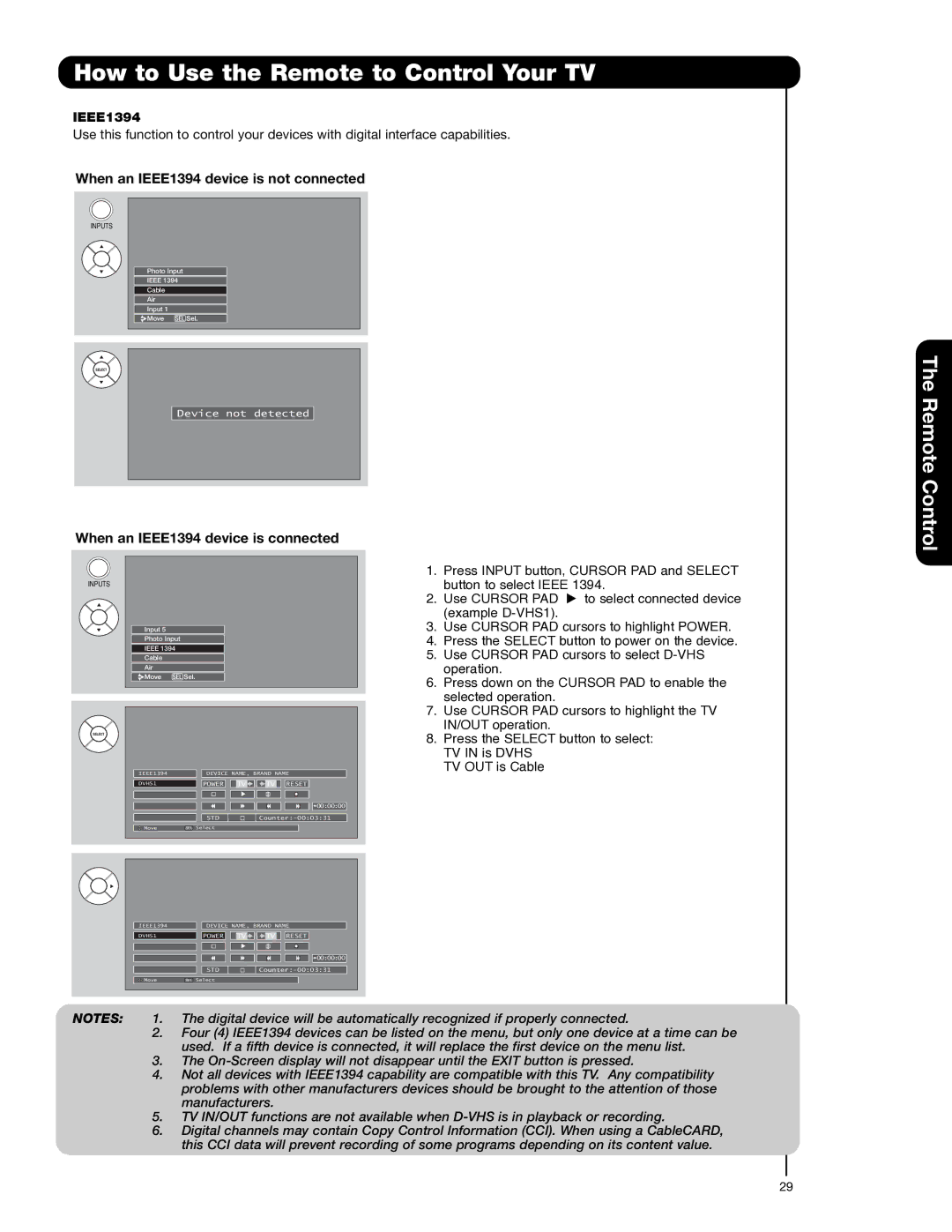 Hitachi 55HDT52 important safety instructions Remote Control, IEEE1394 