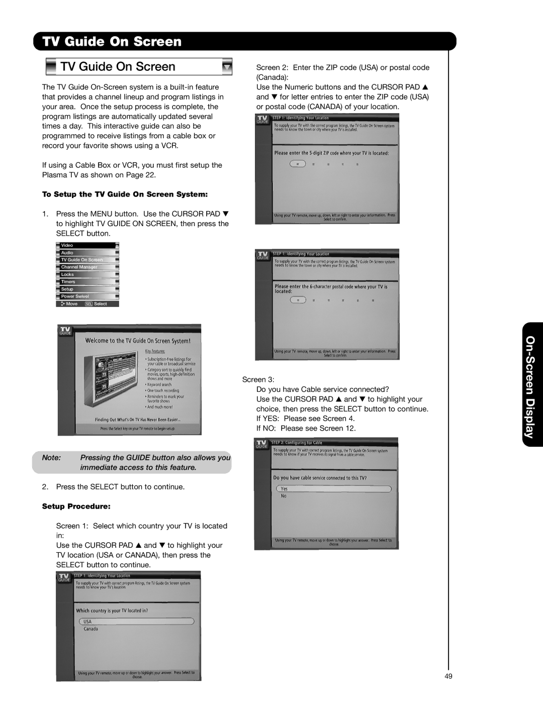 Hitachi 55HDT52 important safety instructions To Setup the TV Guide On Screen System, Setup Procedure 