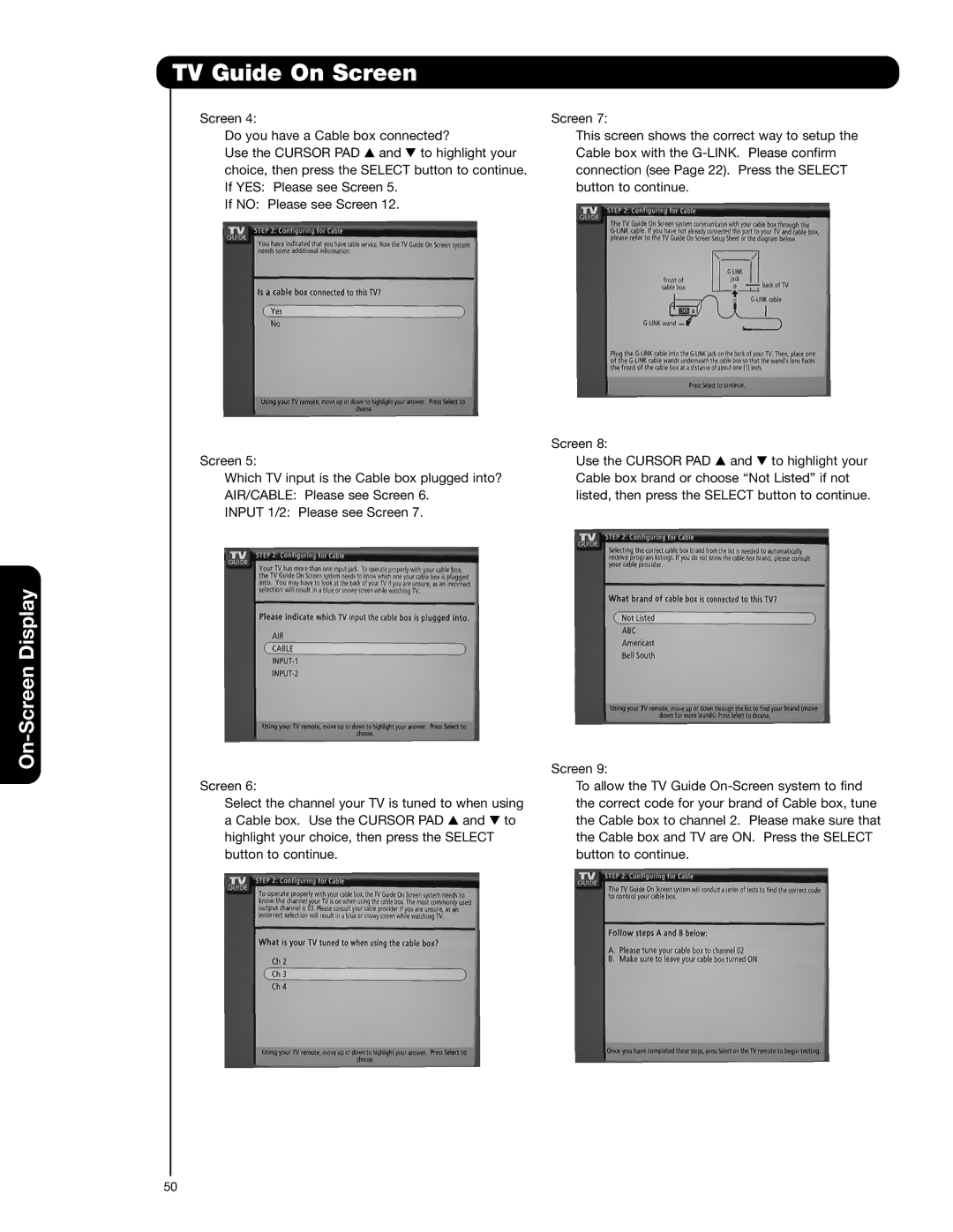 Hitachi 55HDT52 important safety instructions TV Guide On Screen 